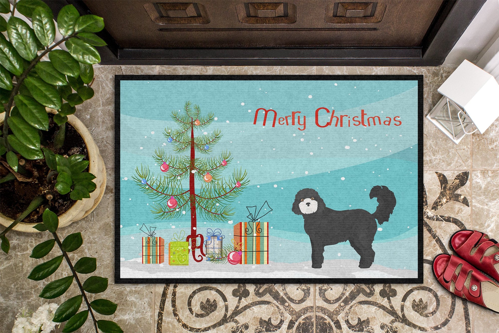 Black Cockapoo Christmas Tree Indoor or Outdoor Mat 24x36 CK3823JMAT by Caroline's Treasures