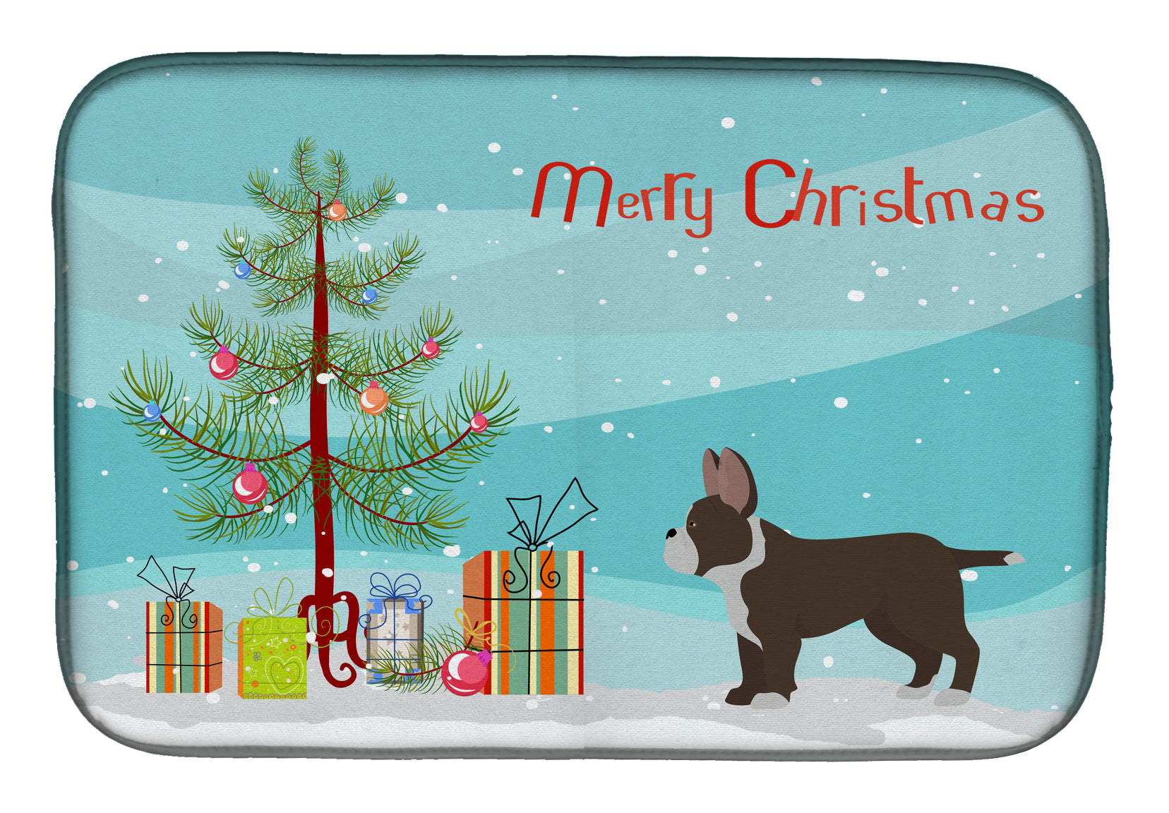 Black French Bulldog Pit Bull Mix Christmas Tree Dish Drying Mat CK3829DDM  the-store.com.