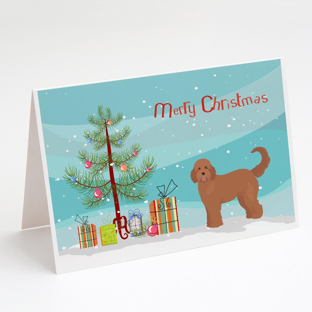 Buy this Tan Goldendoodle Christmas Tree Greeting Cards and Envelopes Pack of 8