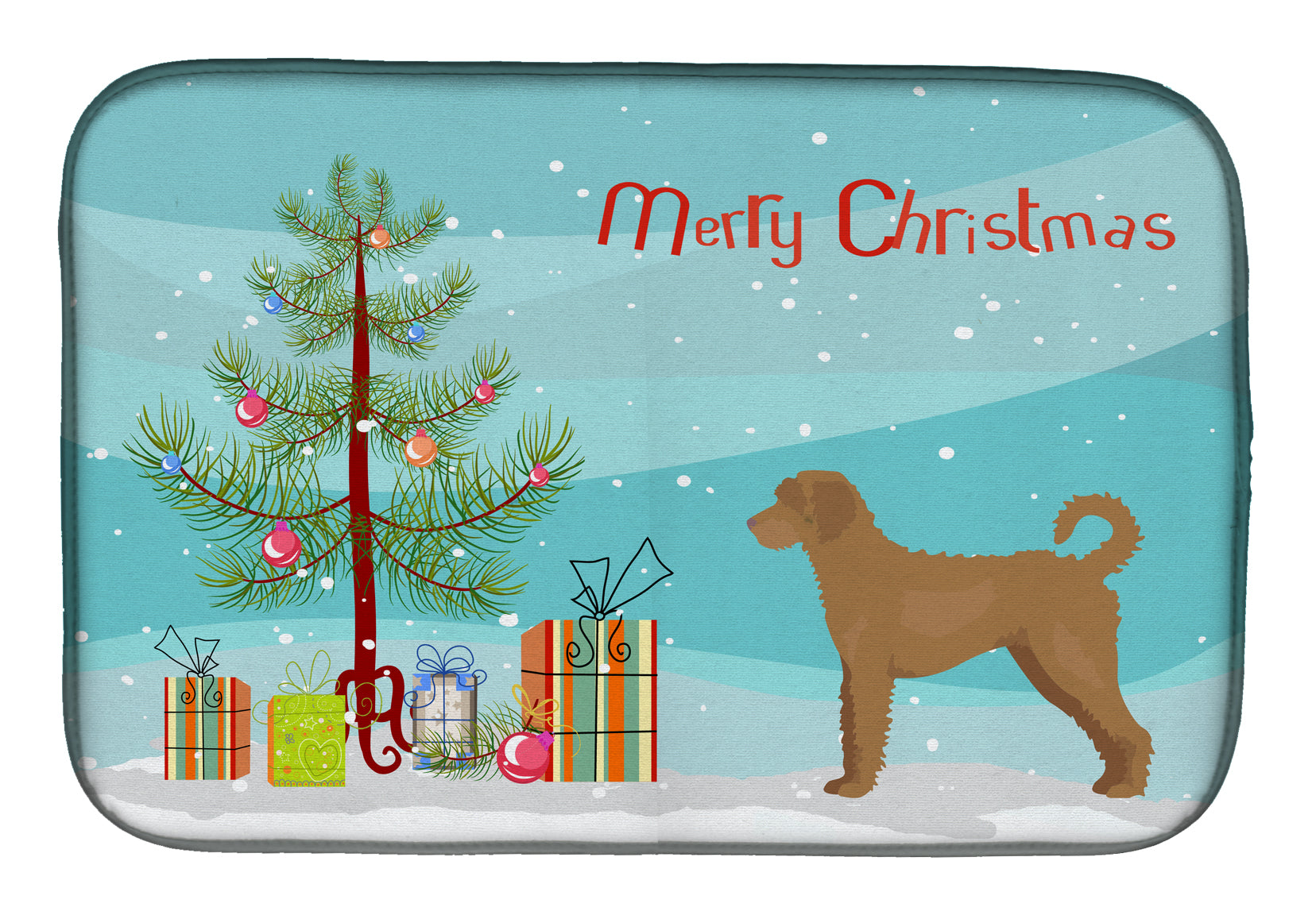 Tan Labradoodle Christmas Tree Dish Drying Mat CK3846DDM  the-store.com.