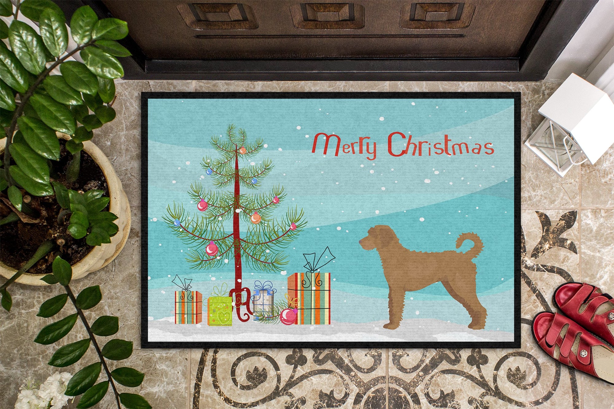 Tan Labradoodle Christmas Tree Indoor or Outdoor Mat 24x36 CK3846JMAT by Caroline's Treasures