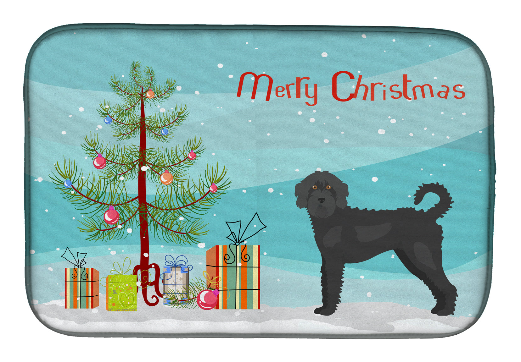 Black Labradoodle Christmas Tree Dish Drying Mat CK3847DDM  the-store.com.