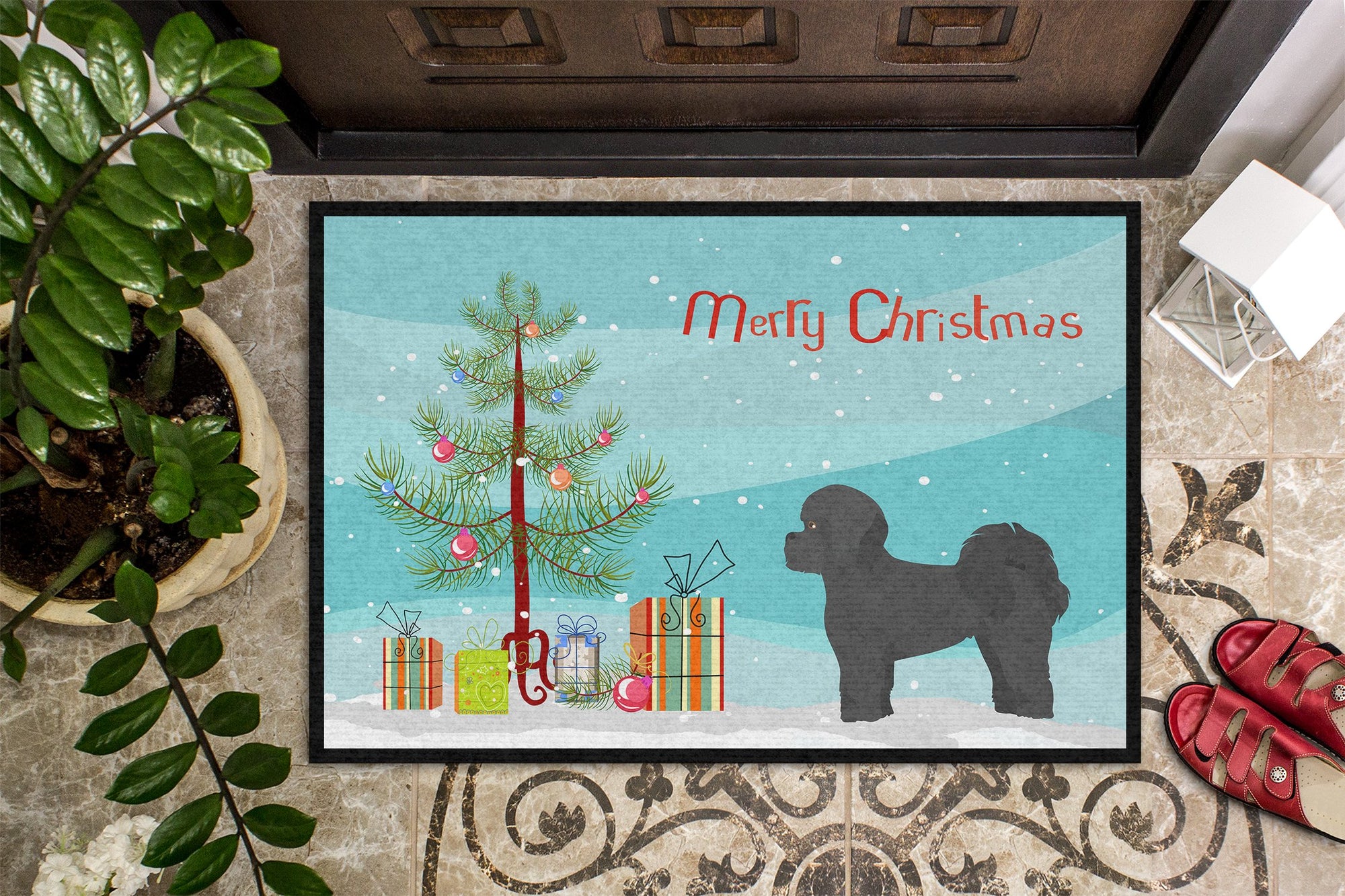 Black Mal-Shi Christmas Tree Indoor or Outdoor Mat 24x36 CK3852JMAT by Caroline's Treasures