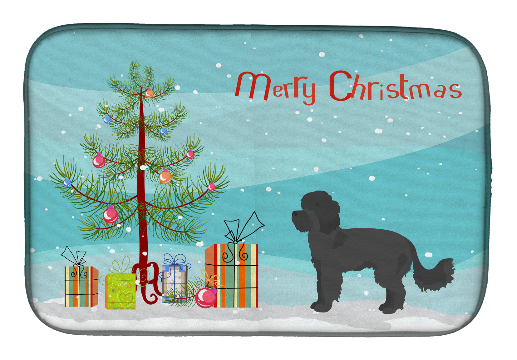 Black Maltipoo Christmas Tree Dish Drying Mat CK3855DDM  the-store.com.