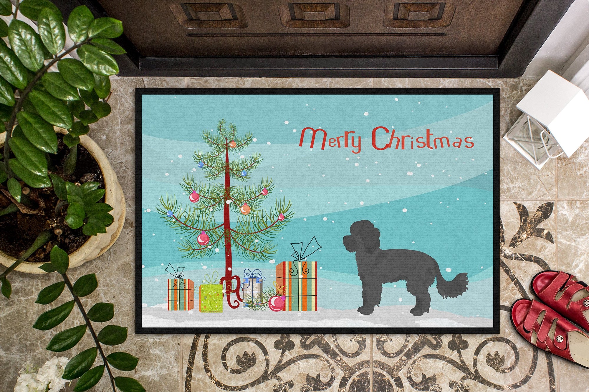 Black Maltipoo Christmas Tree Indoor or Outdoor Mat 24x36 CK3855JMAT by Caroline's Treasures