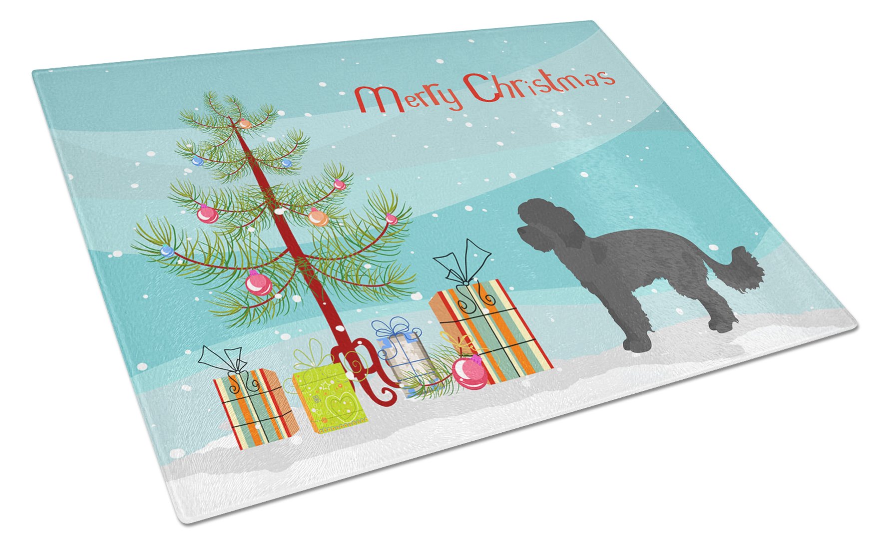 Black Maltipoo Christmas Tree Glass Cutting Board Large CK3855LCB by Caroline's Treasures