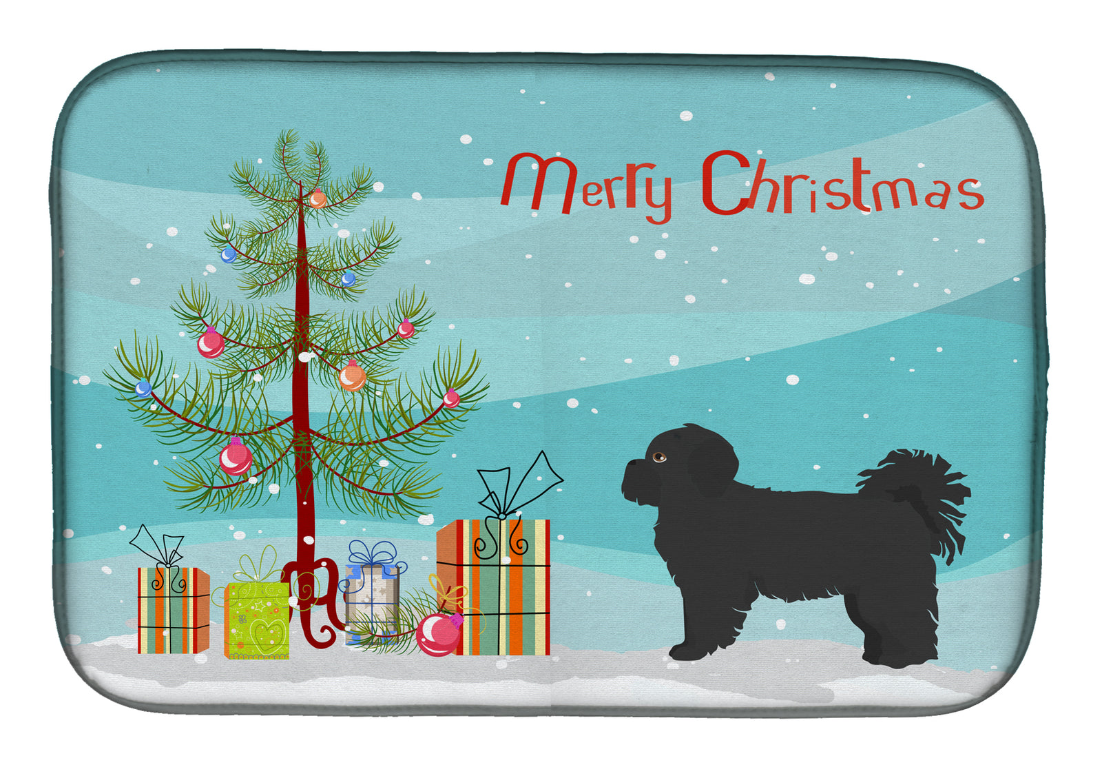 Black Pekeapoo Christmas Tree Dish Drying Mat CK3858DDM  the-store.com.