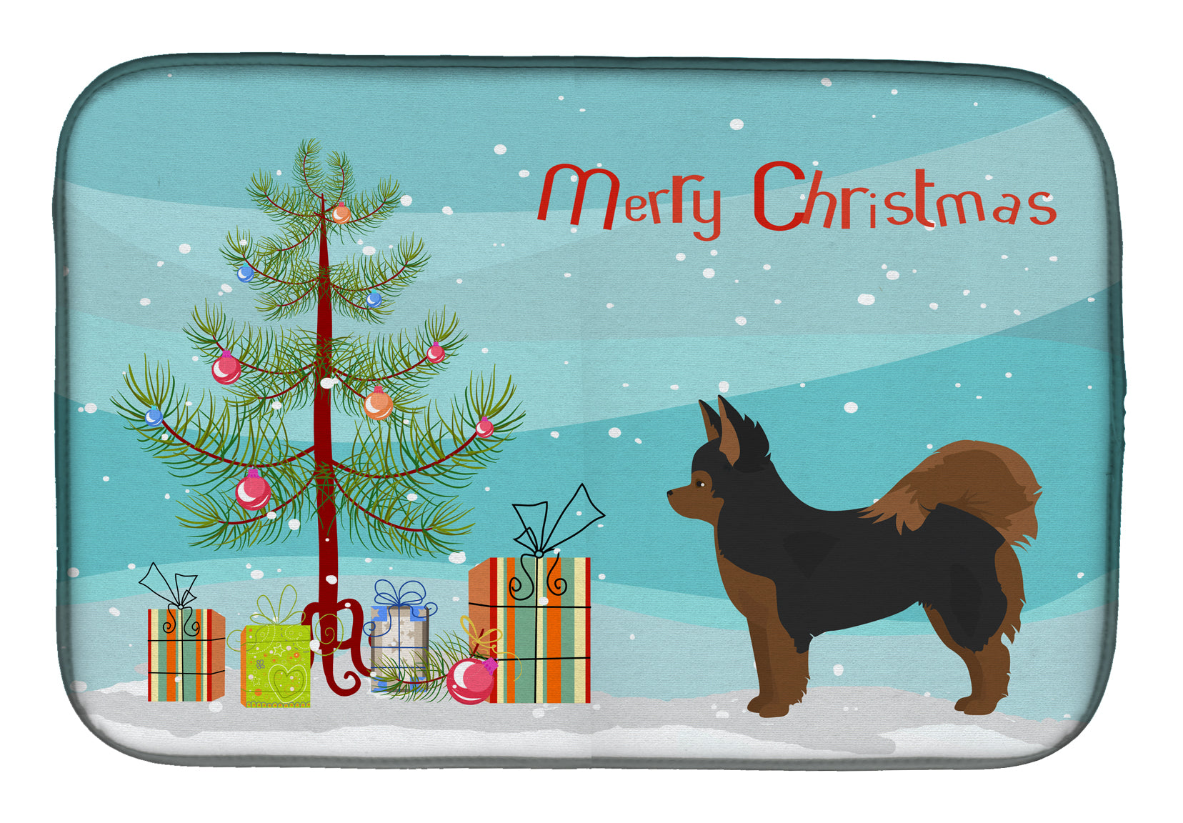 Black and Tan Pomchi Christmas Tree Dish Drying Mat CK3859DDM  the-store.com.