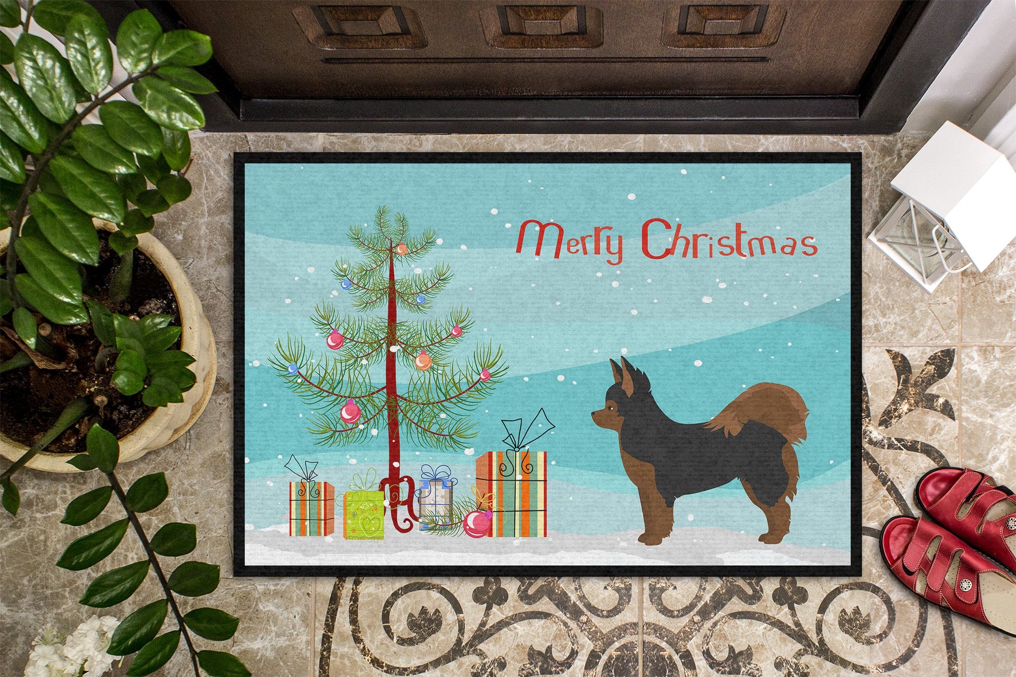 Black and Tan Pomchi Christmas Tree Indoor or Outdoor Mat 24x36 CK3859JMAT by Caroline's Treasures