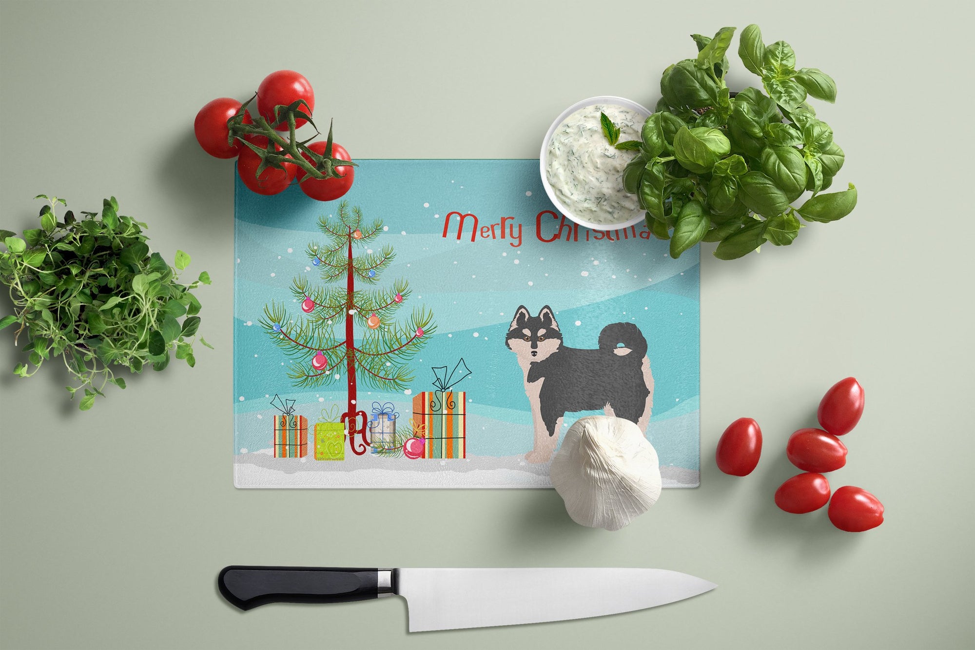 Pomsky #1 Christmas Tree Glass Cutting Board Large CK3861LCB by Caroline's Treasures