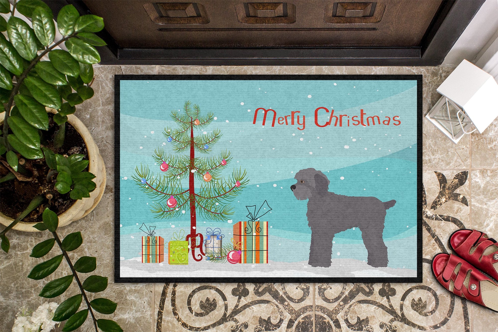 Grey Schnoodle Christmas Tree Indoor or Outdoor Mat 24x36 CK3865JMAT by Caroline's Treasures