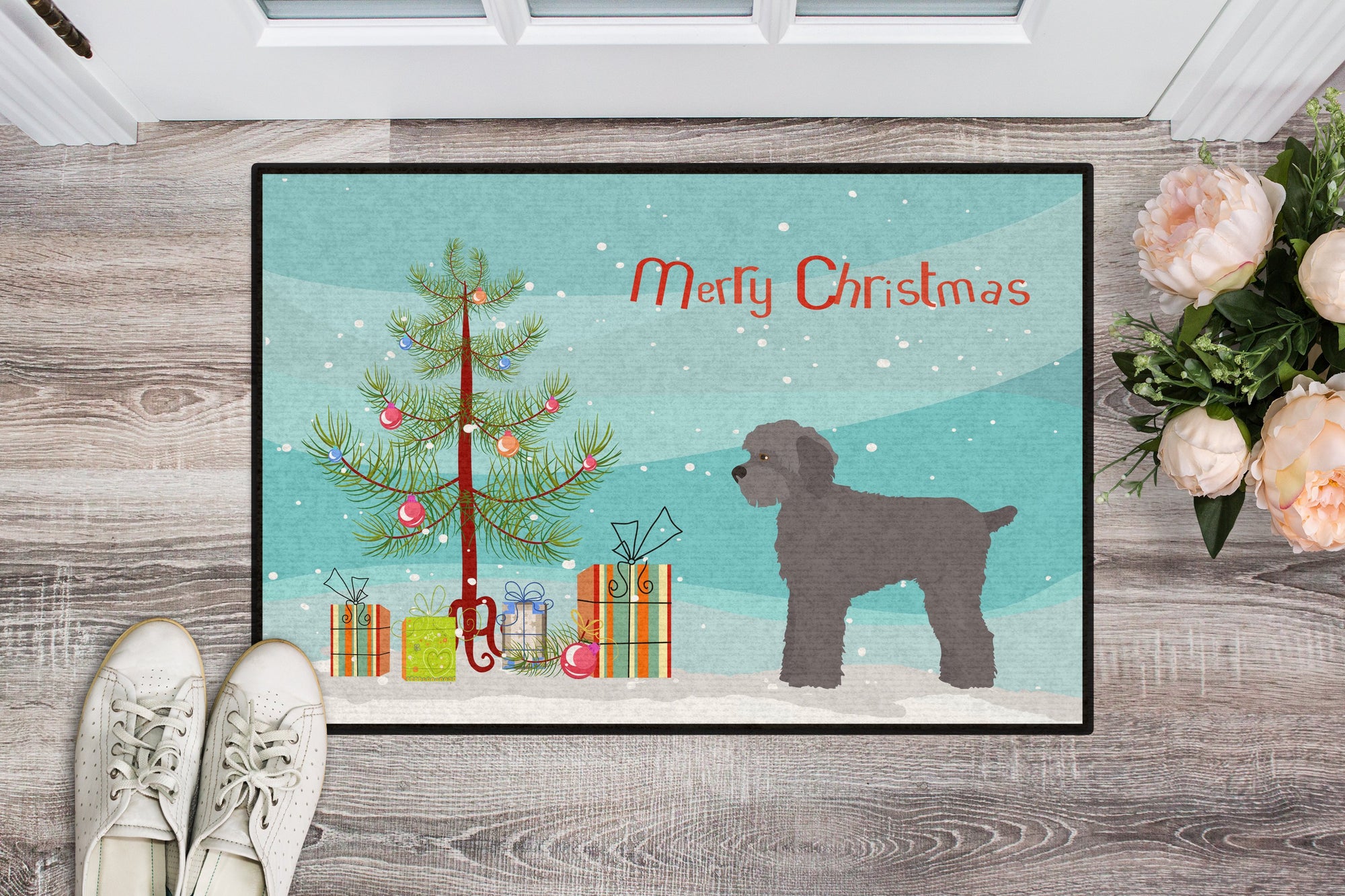 Grey Schnoodle Christmas Tree Indoor or Outdoor Mat 24x36 CK3865JMAT by Caroline's Treasures