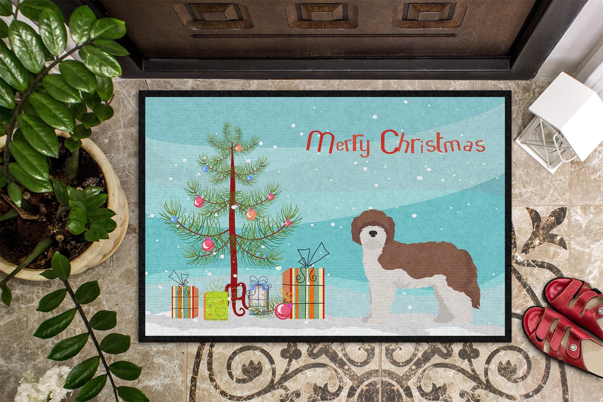 Sheepadoodle Christmas Tree Indoor or Outdoor Mat 24x36 CK3867JMAT by Caroline's Treasures