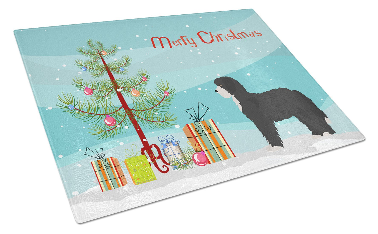 Black Sheepadoodle Christmas Tree Glass Cutting Board Large CK3868LCB by Caroline's Treasures