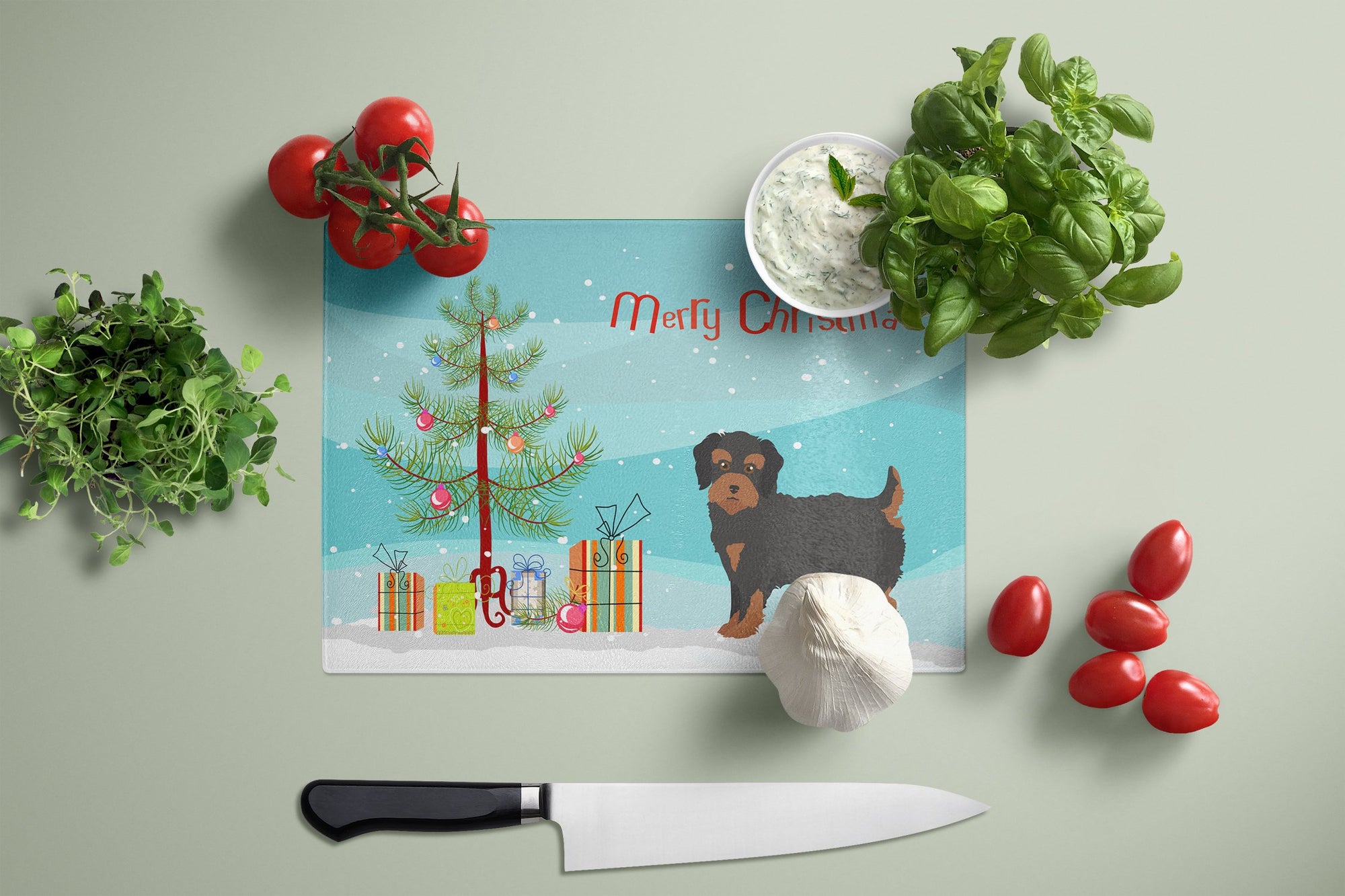 Yorkiepoo #1 Christmas Tree Glass Cutting Board Large CK3882LCB by Caroline's Treasures