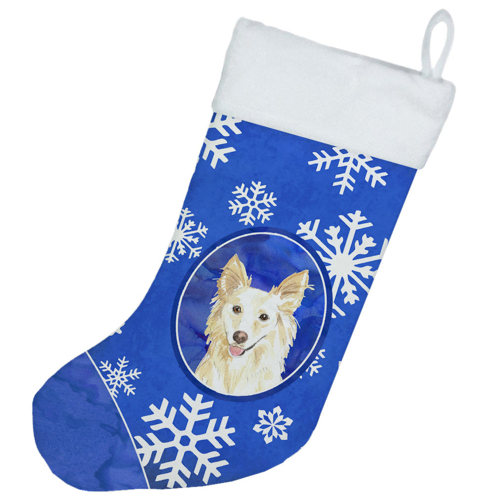 White Collie Winter Snowflakes Christmas Stocking CK3894CS  the-store.com.