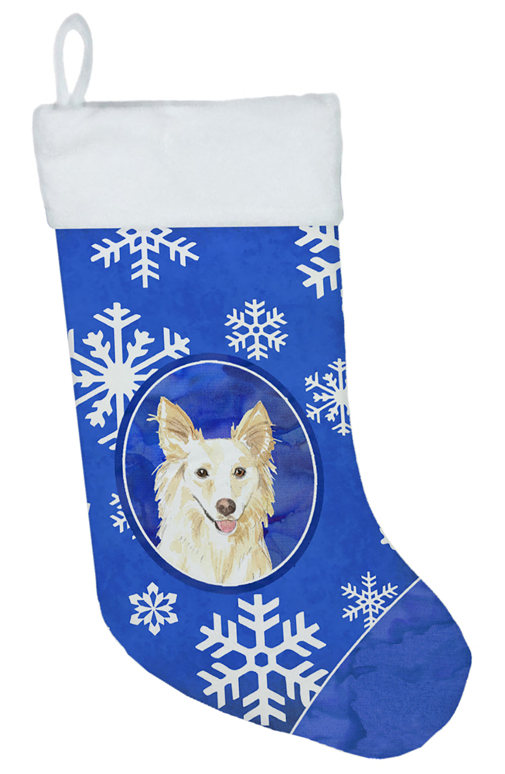 White Collie Winter Snowflakes Christmas Stocking CK3894CS  the-store.com.