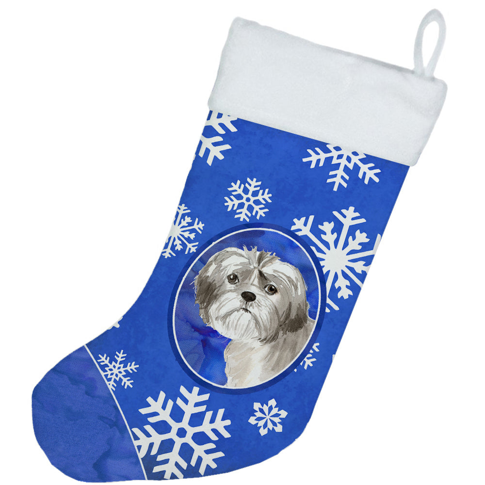 Shih Tzu Puppy Winter Snowflakes Christmas Stocking CK3900CS  the-store.com.