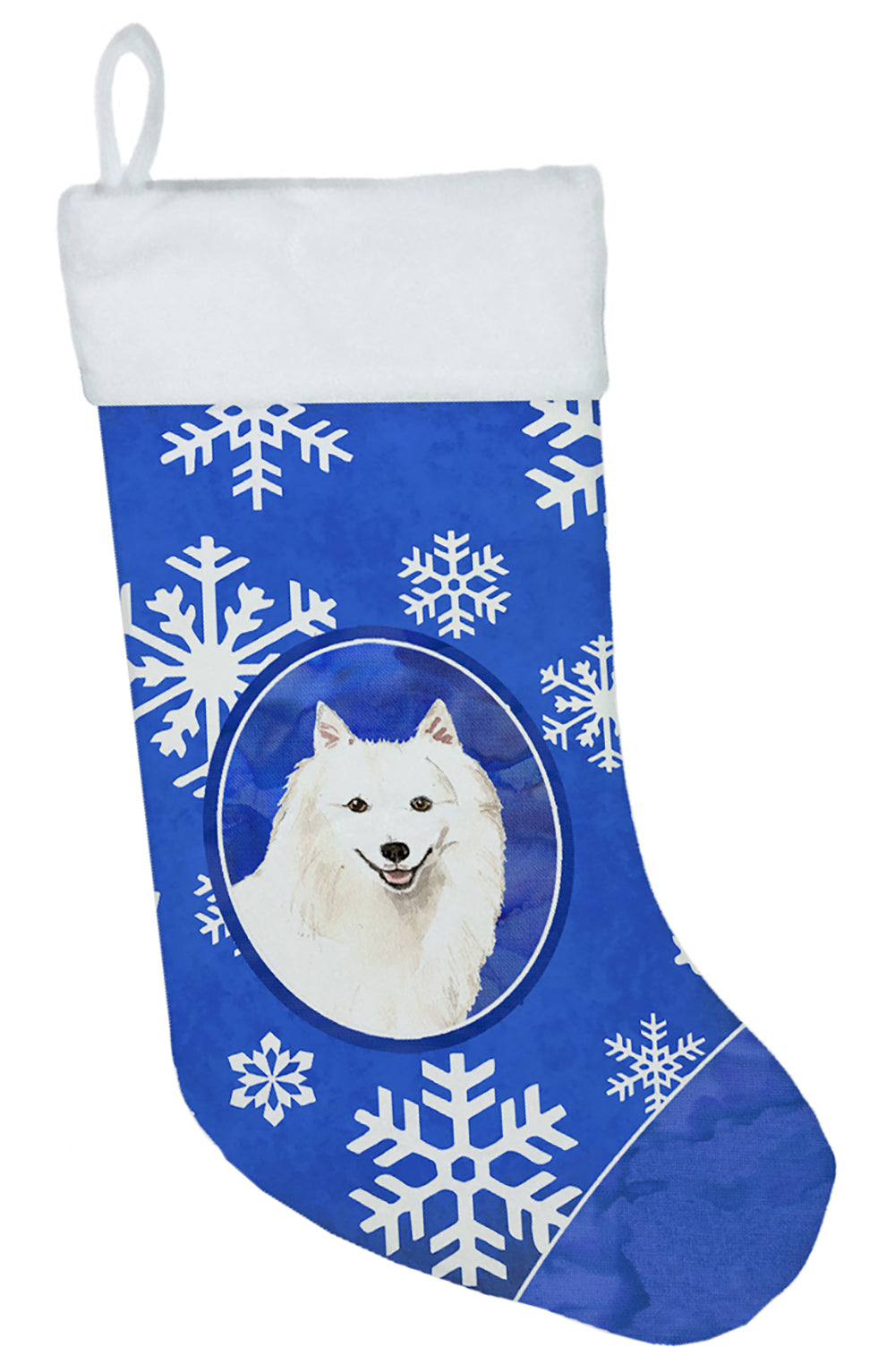 Japanese Spitz Winter Snowflakes Christmas Stocking CK3913CS  the-store.com.