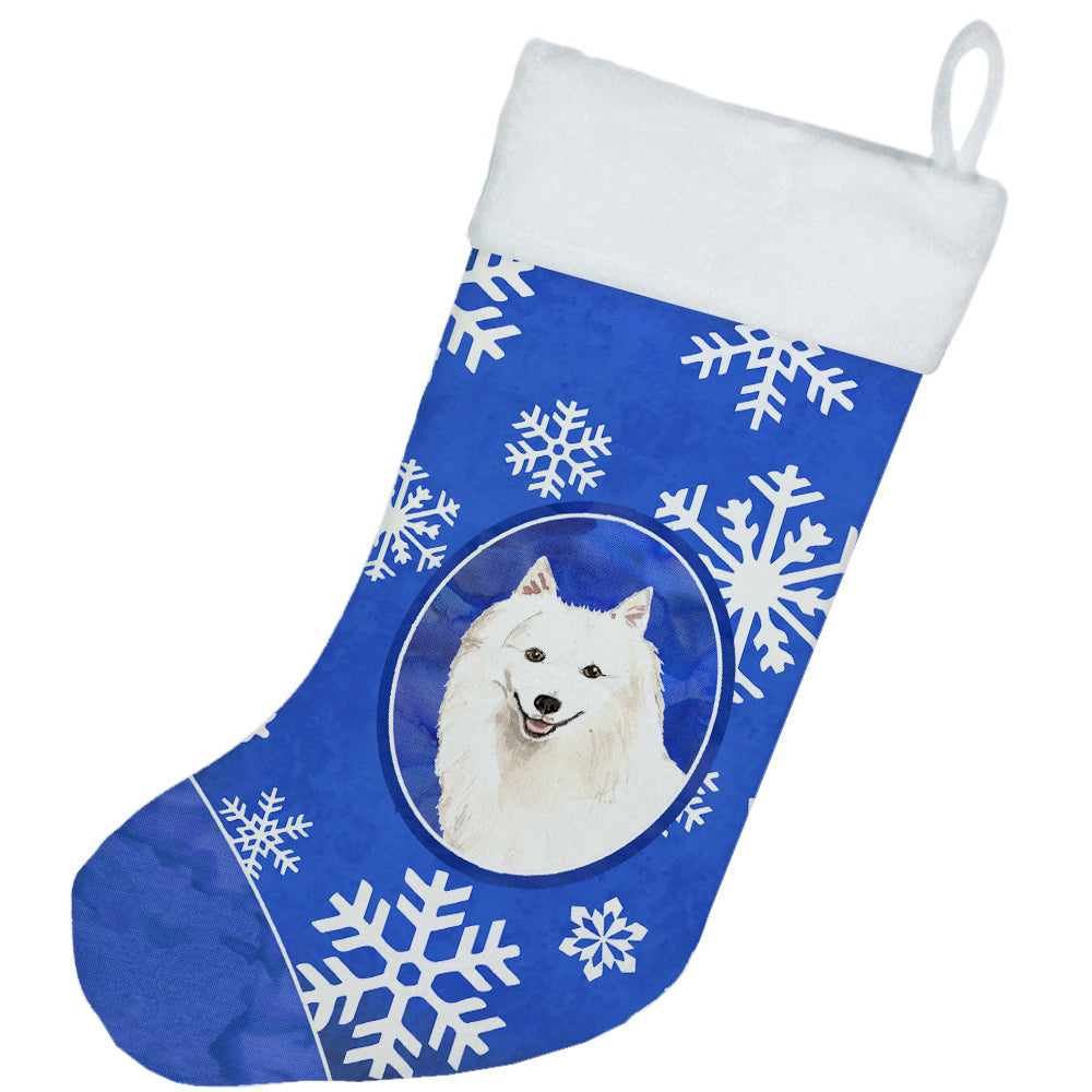 Japanese Spitz Winter Snowflakes Christmas Stocking CK3913CS  the-store.com.