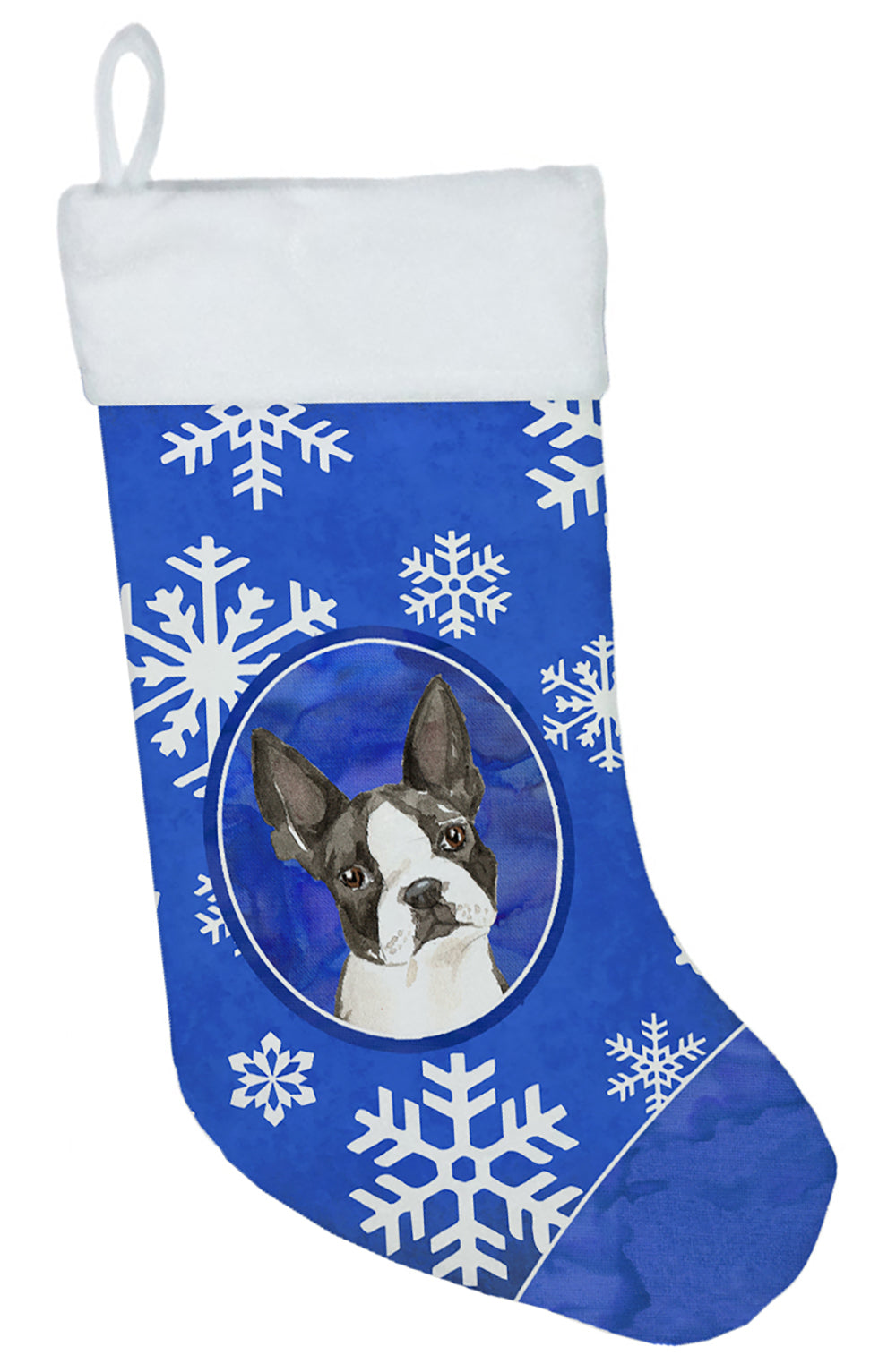 Boston Terrier Winter Snowflakes Christmas Stocking CK3924CS  the-store.com.