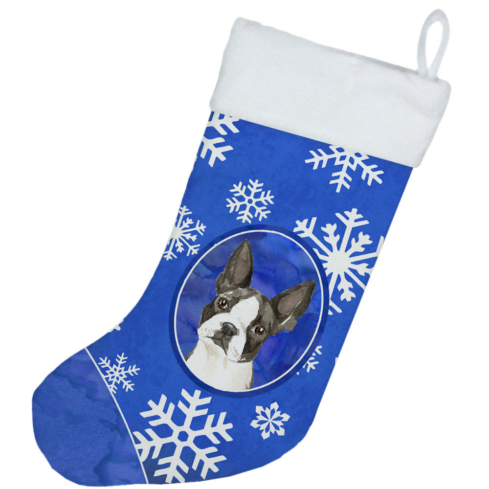 Boston Terrier Winter Snowflakes Christmas Stocking CK3924CS  the-store.com.