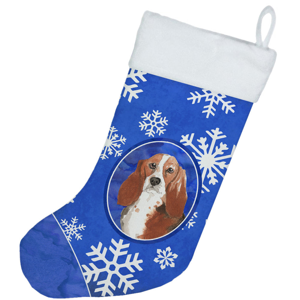 Basset Hound Winter Snowflakes Christmas Stocking CK3928CS  the-store.com.