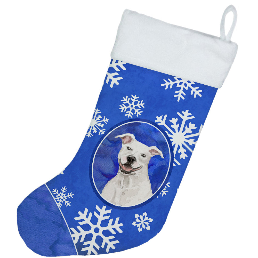 Winter Snowflakes White Staffordshire Bull Terrier Christmas Stocking CK3933CS  the-store.com.