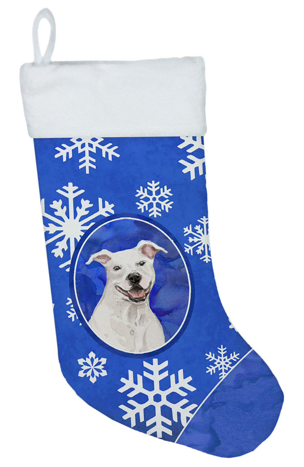 Winter Snowflakes White Staffordshire Bull Terrier Christmas Stocking CK3933CS  the-store.com.