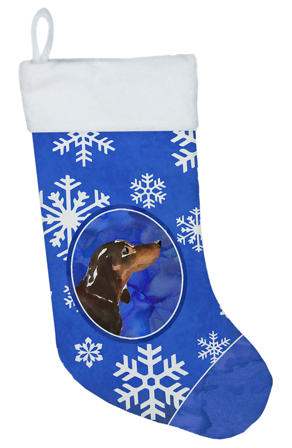 Winter Snowflakes Black and Tan Dachshund Christmas Stocking CK3942CS  the-store.com.