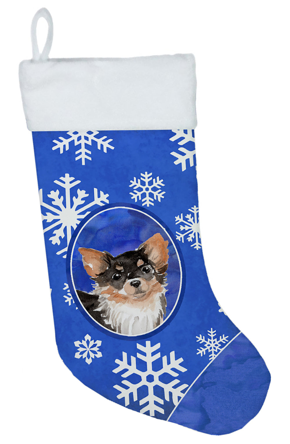 Winter Snowflakes Long Haired Chihuahua Christmas Stocking CK3961CS  the-store.com.