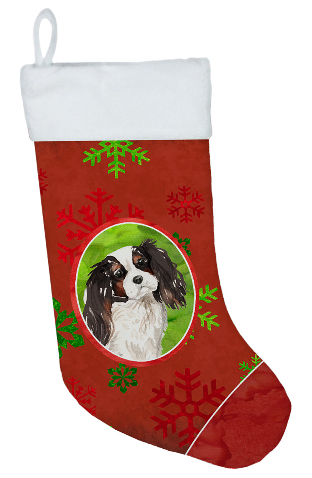 Christmas Snowflakes Tricolor Cavalier Spaniel Christmas Stocking CK3974CS  the-store.com.