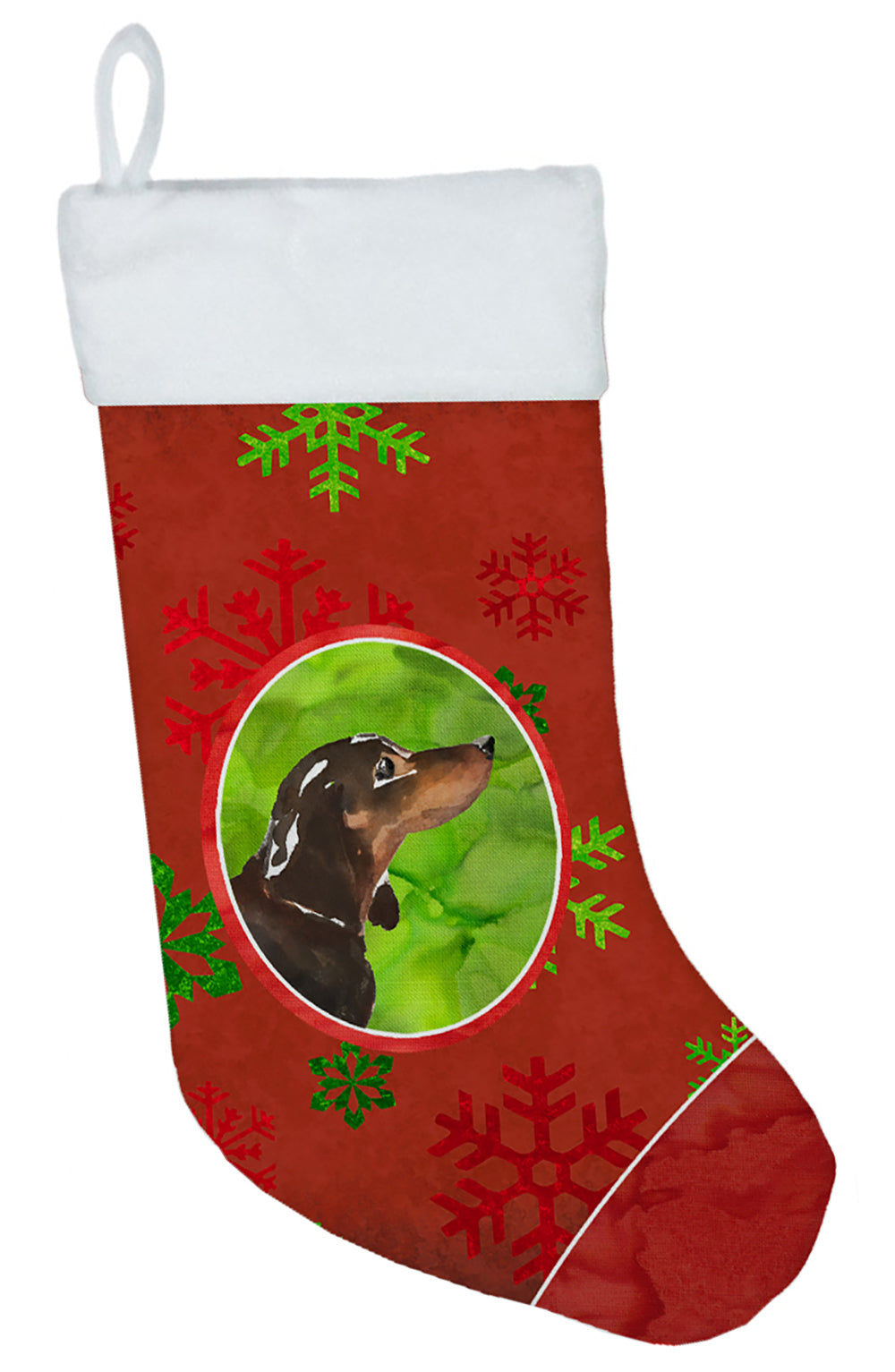 Christmas Snowflakes Black and Tan Dachshund Christmas Stocking CK3977CS  the-store.com.