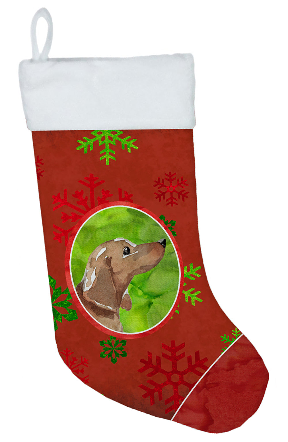 Christmas Snowflakes Red Dachshund Christmas Stocking CK3978CS  the-store.com.