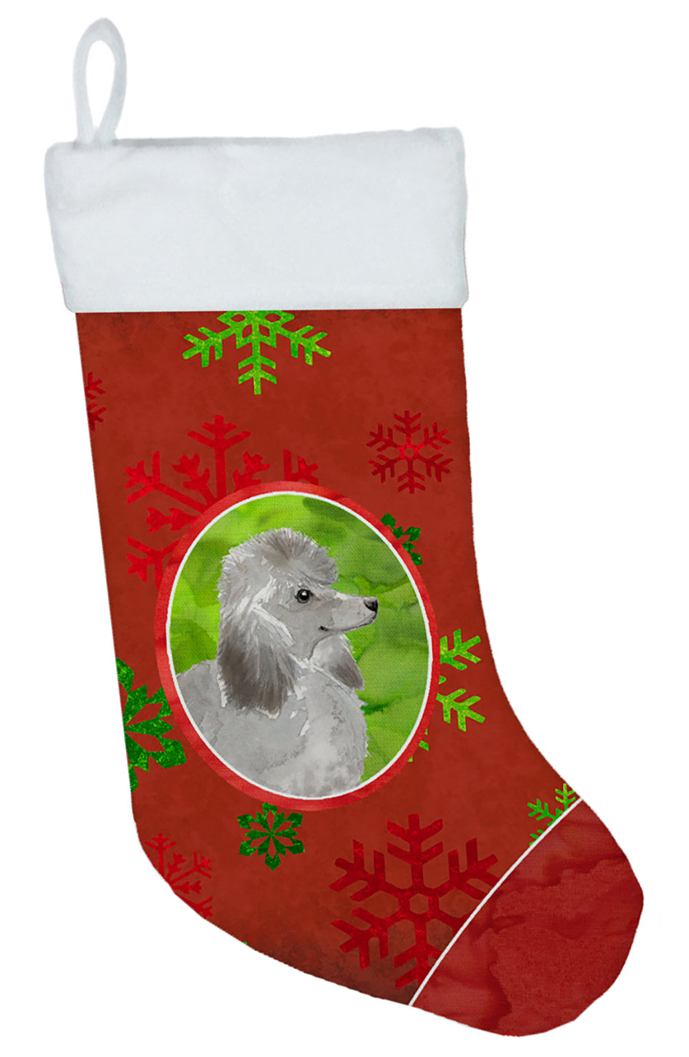 Christmas Snowflakes Silver Poodle Christmas Stocking CK3992CS  the-store.com.