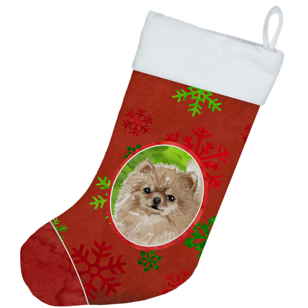 Christmas Snowflakes Pomeranian Christmas Stocking CK3997CS  the-store.com.