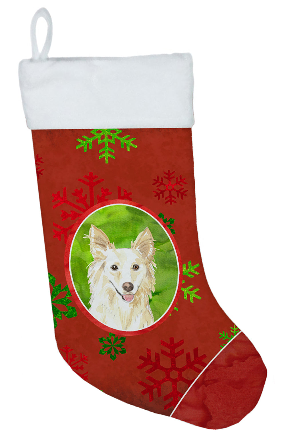 Christmas Snowflakes White Collie Christmas Stocking CK4002CS  the-store.com.