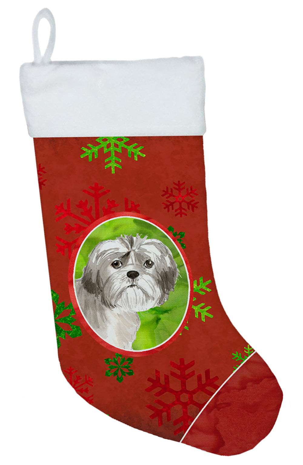 Christmas Snowflakes Shih Tzu Puppy Christmas Stocking CK4008CS  the-store.com.