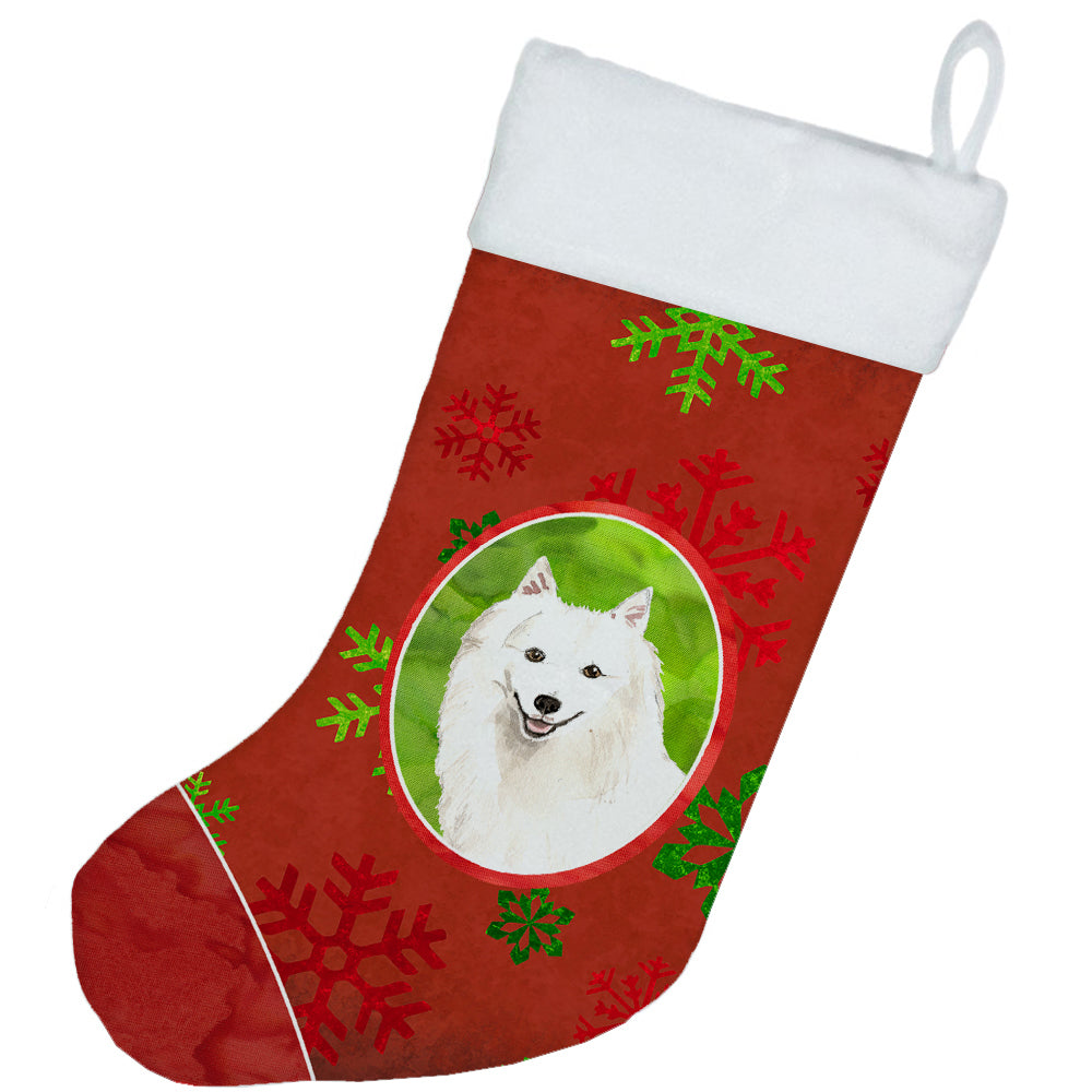 Christmas Snowflakes Japanese Spitz Christmas Stocking CK4021CS  the-store.com.