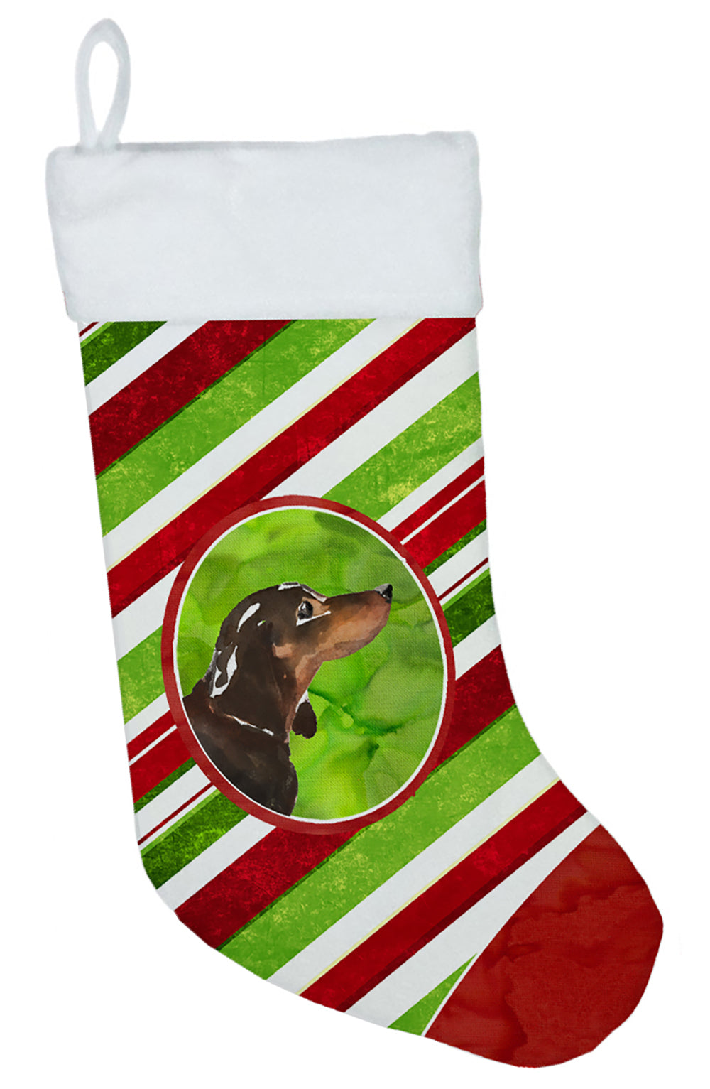 Christmas Snowflakes Black and Tan Dachshund Christmas Stocking CK4049CS  the-store.com.