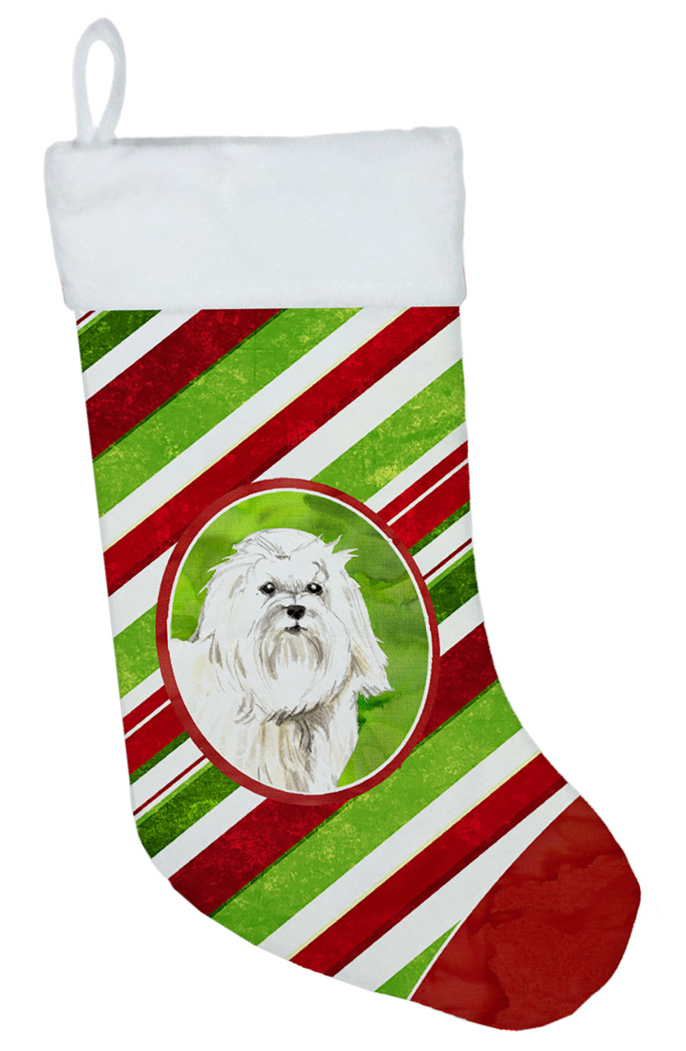 Maltese Christmas Candy Stripe Christmas Stocking CK4089CS  the-store.com.