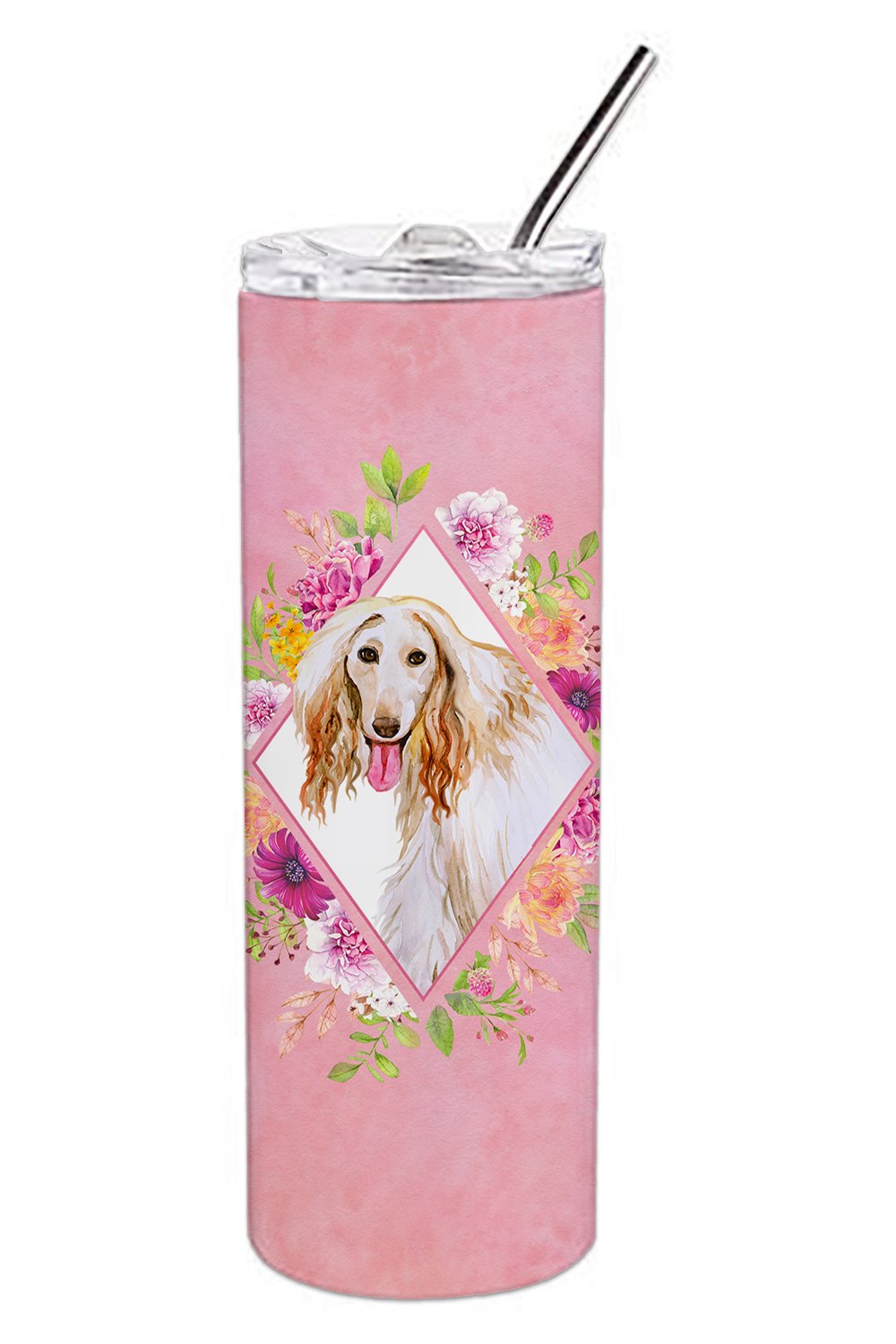 Afghan Hound Pink Flowers Double Walled Stainless Steel 20 oz Skinny Tumbler CK4110TBL20 by Caroline's Treasures