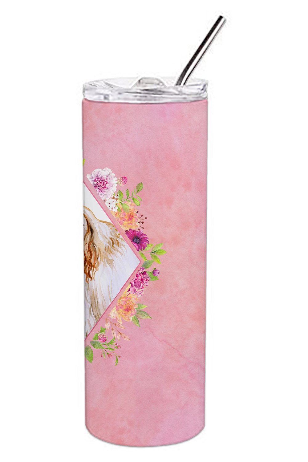 Afghan Hound Pink Flowers Double Walled Stainless Steel 20 oz Skinny Tumbler CK4110TBL20 by Caroline's Treasures