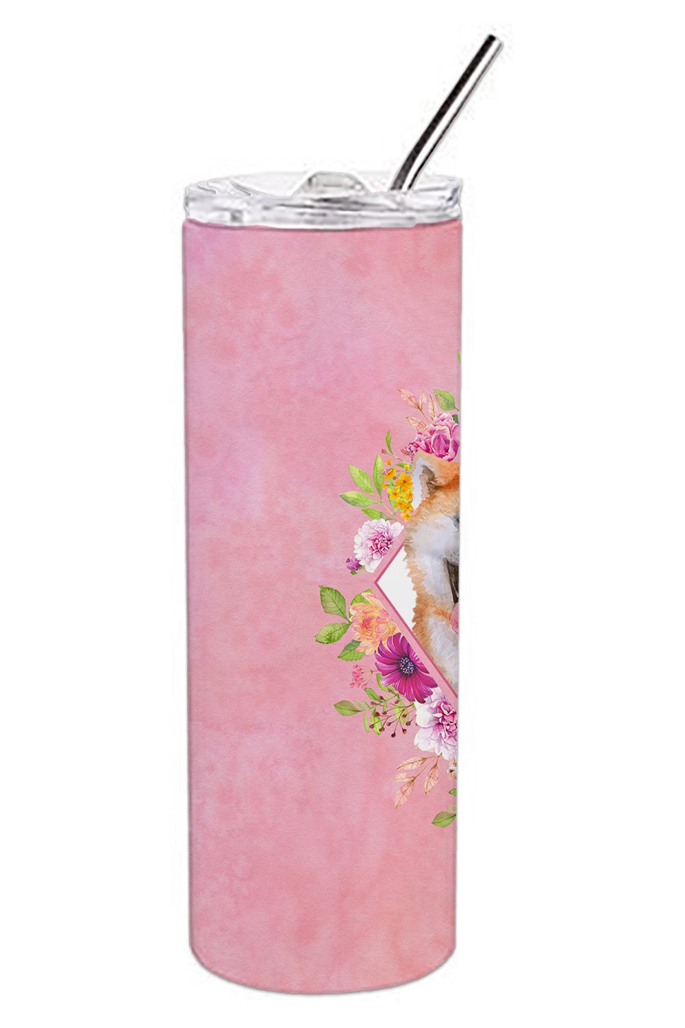 Akita Pink Flowers Double Walled Stainless Steel 20 oz Skinny Tumbler CK4111TBL20 by Caroline's Treasures