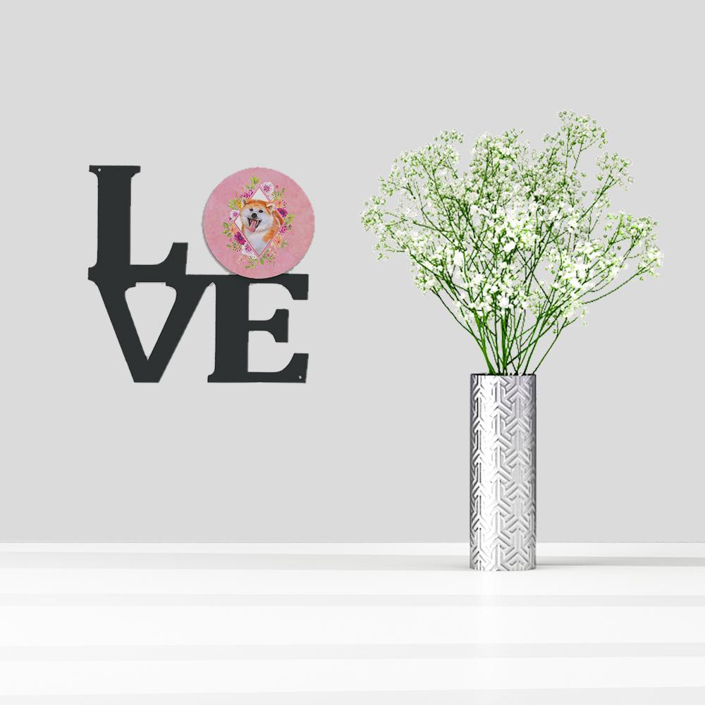 Akita Pink Flowers Metal Wall Artwork LOVE CK4111WALV by Caroline's Treasures