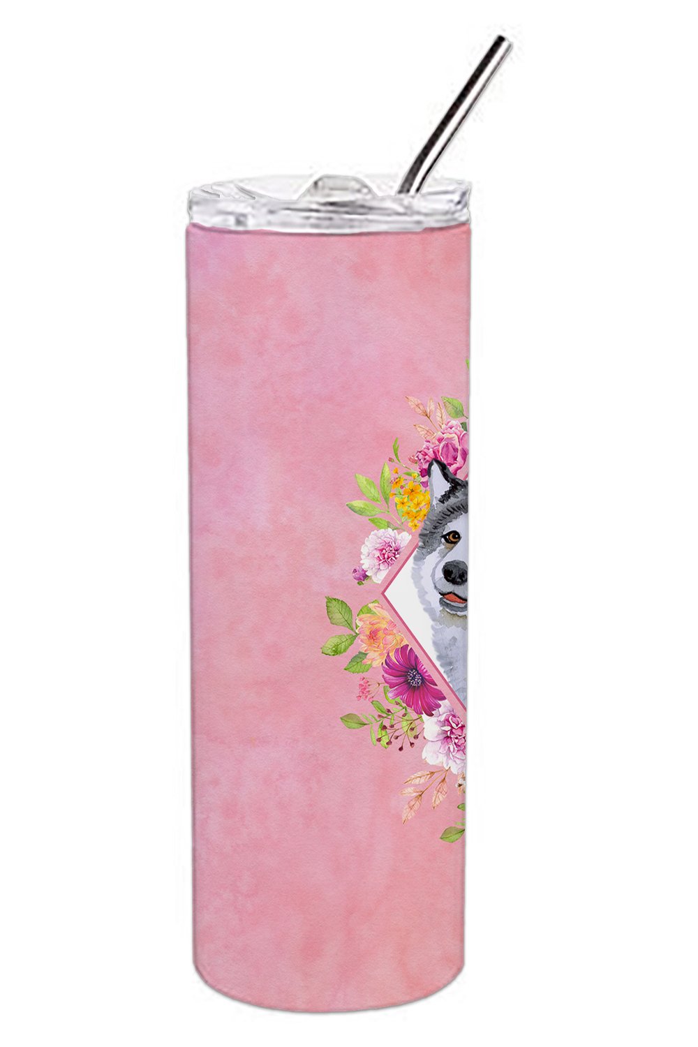 Alaskan Malamute Pink Flowers Double Walled Stainless Steel 20 oz Skinny Tumbler CK4112TBL20 by Caroline's Treasures