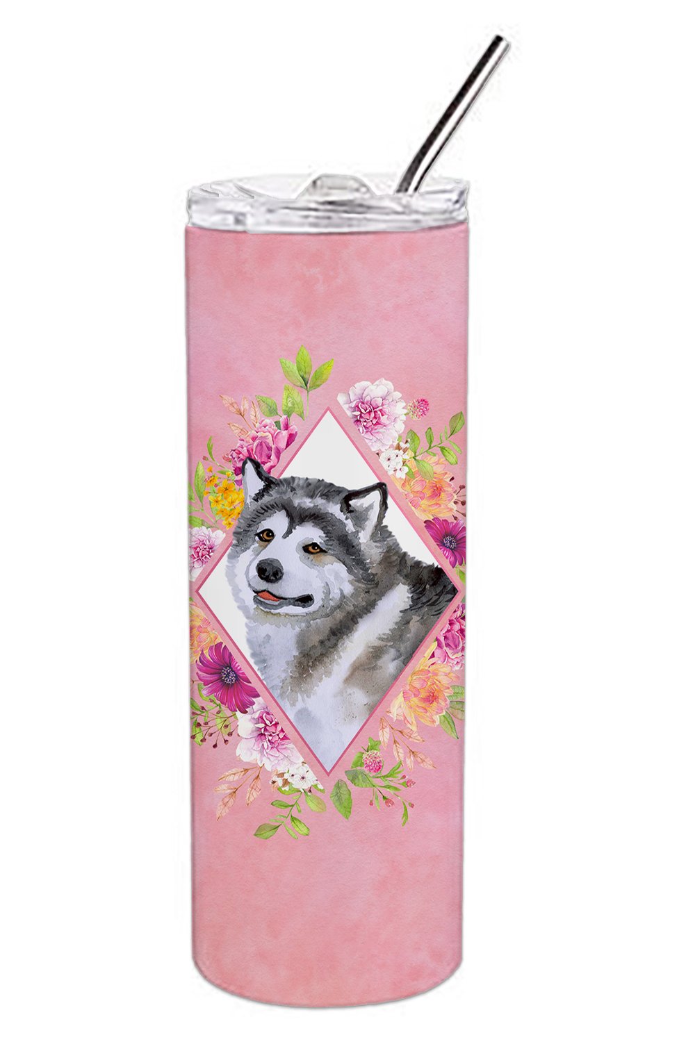 Alaskan Malamute Pink Flowers Double Walled Stainless Steel 20 oz Skinny Tumbler CK4112TBL20 by Caroline's Treasures