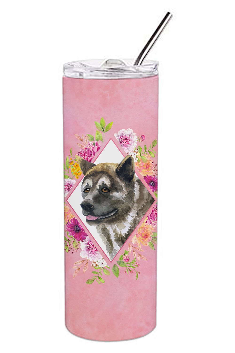 Akita Pink Flowers Double Walled Stainless Steel 20 oz Skinny Tumbler CK4113TBL20 by Caroline's Treasures