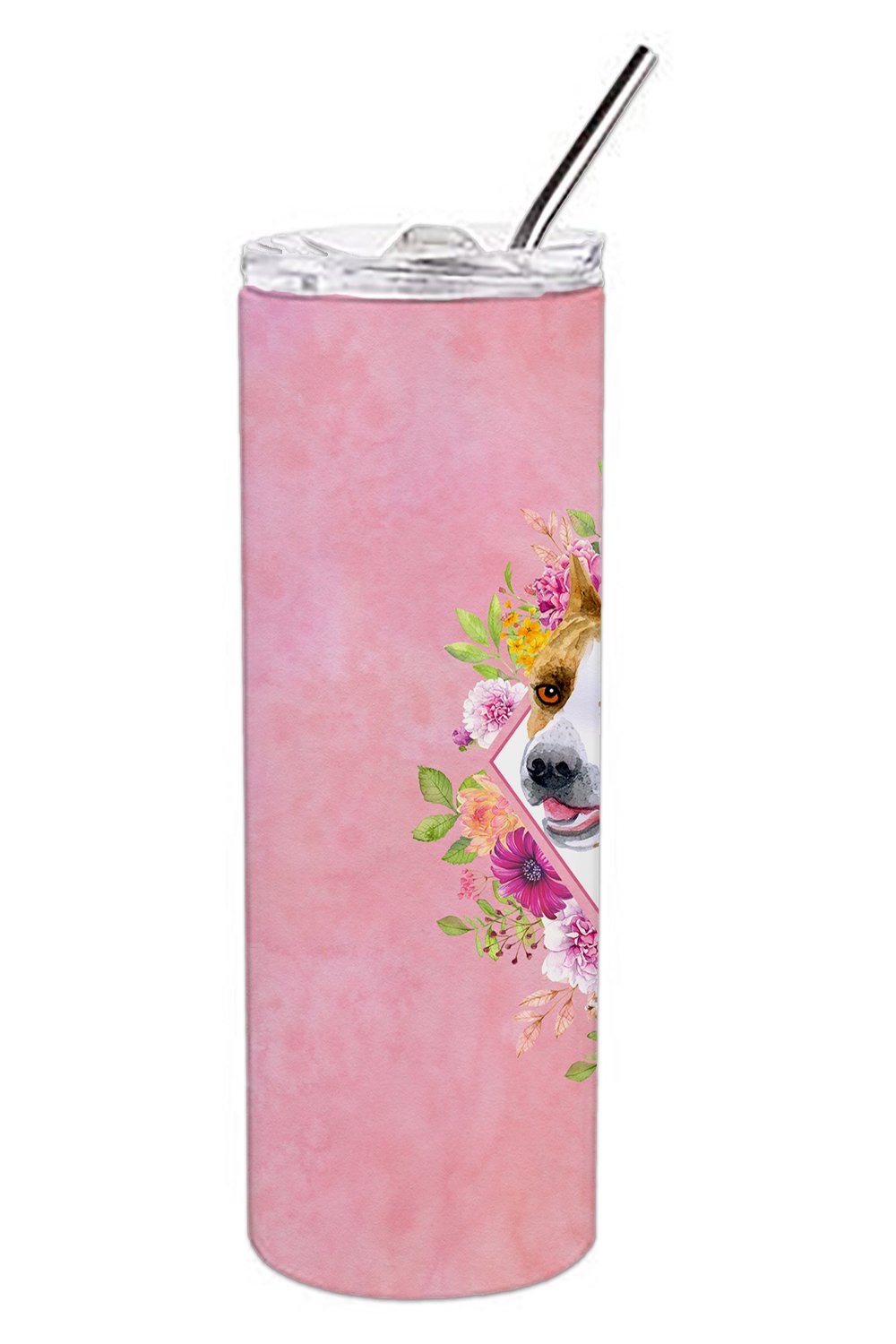 Bull Terrier Pink Flowers Double Walled Stainless Steel 20 oz Skinny Tumbler CK4114TBL20 by Caroline's Treasures