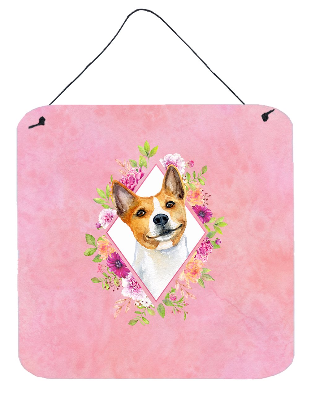 Basenji Pink Flowers Wall or Door Hanging Prints CK4115DS66 by Caroline&#39;s Treasures